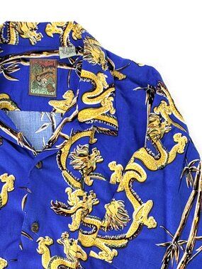 Pineapple Connection Hawaiian Shirt - Men's M - Aloha Button Up Blue Dragons